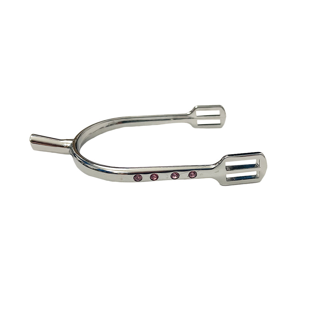 TuffRider Aluminum Bling Spurs With Strap- Pink Crystals- 20 mm