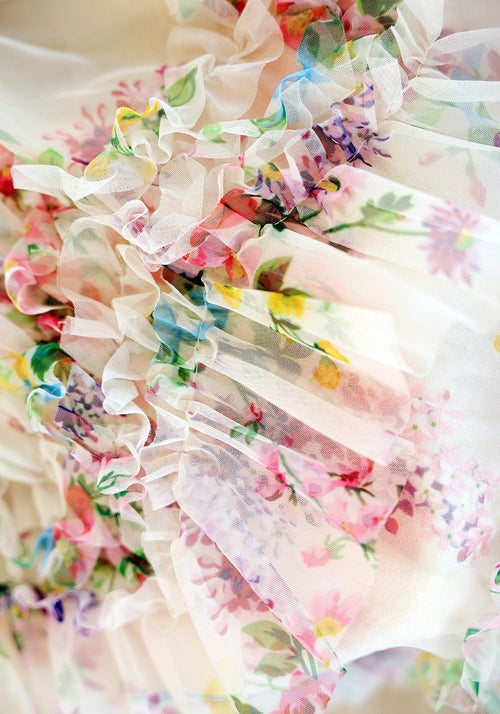 Blush Garden Princess Couture Dog Dress – Floral Ruffle Wedding Gown with Pink Bow Train