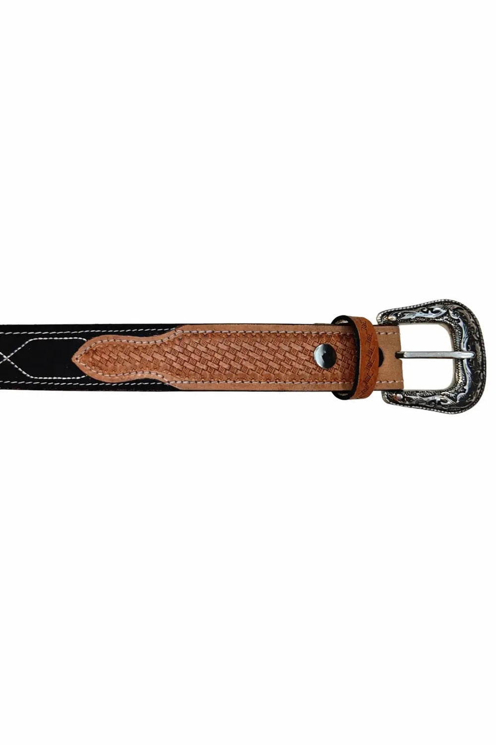Western Stitch Genuine Suede & Hand Tooled Leather Belt -Black