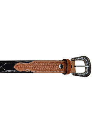 Western Stitch Genuine Suede & Hand Tooled Leather Belt -Black