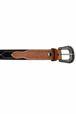 Western Stitch Genuine Suede & Hand Tooled Leather Belt -Black