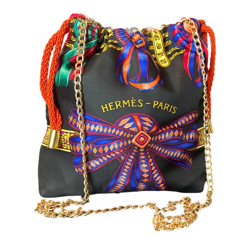 Rubans du Cheval Noir Vintage Scarf Drawstring Crossbody Bag