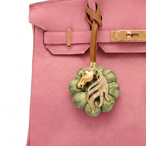 Stallion Head Vintage Silk Necktie Bag Charm