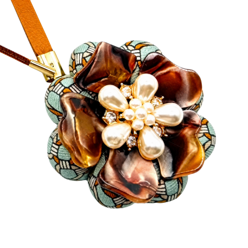 Tortoiseshell Floral Link Vintage Silk Necktie Bag Charm
