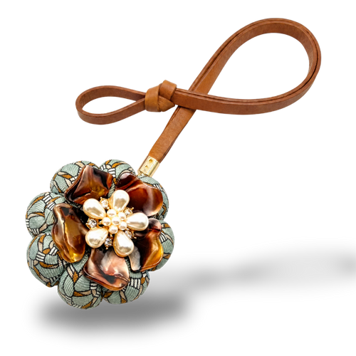 Tortoiseshell Floral Link Vintage Silk Necktie Bag Charm