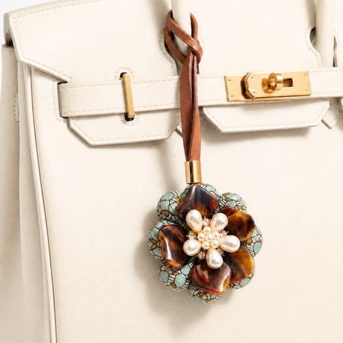 Tortoiseshell Floral Link Vintage Silk Necktie Bag Charm