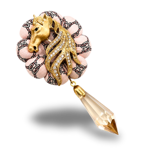 GG Rope Stallion Vintage Silk Necktie Rosette Brooch