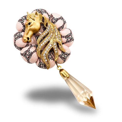 GG Rope Stallion Vintage Silk Necktie Rosette Brooch