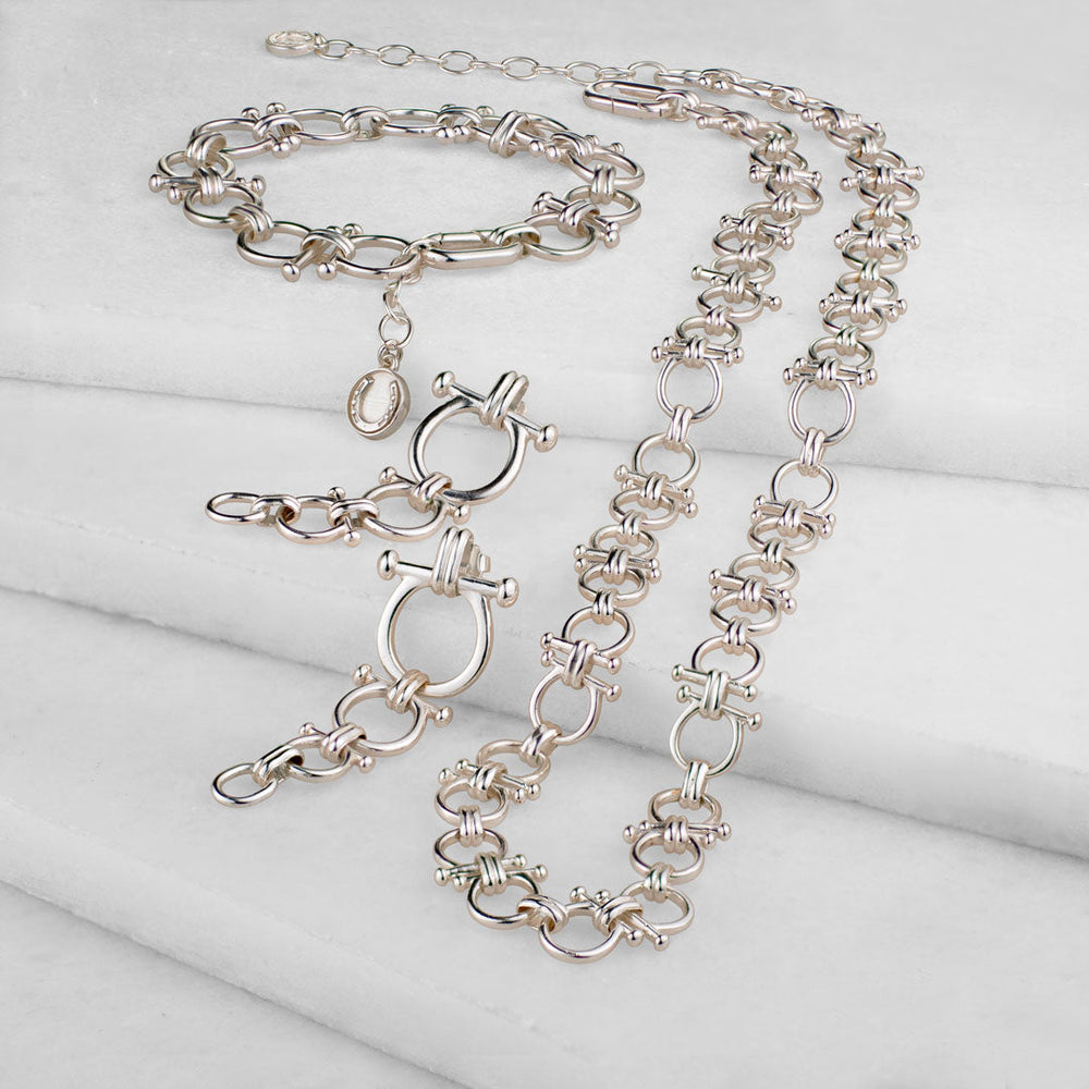 Bocara - Horse Bit Chain Link Equestrian Necklace in Silver