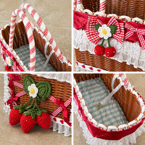 Strawberry Dog Carrier Basket – Cute Pet Travel Bag with Lace & Bow for Small Dogs