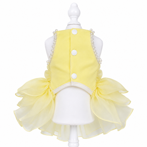 Handmade Elegant Yellow Pearl Princess Dress