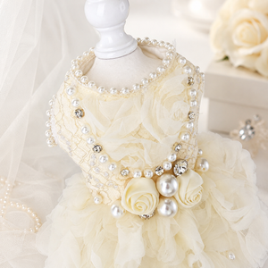 Handmade Luxury Pearl & Rose Lace Pet Dress