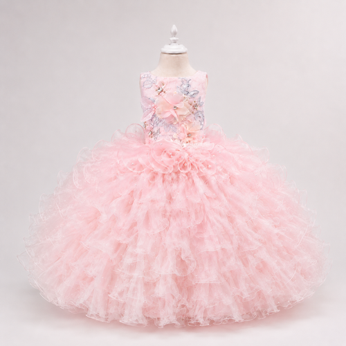 Pink Pearl Princess Dog Dress – Luxury Floral Couture Puppy Gown with Ruffle Skirt