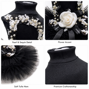 Luxury Black Pearl Dog Dress Elegant Tulle Pet Dress Tutu with Flower Accent