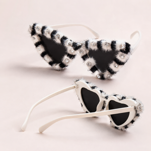 Luxury Pet Cat Eye Sunglasses – Rhinestone Furry Zebra Fashion Dog Glasses