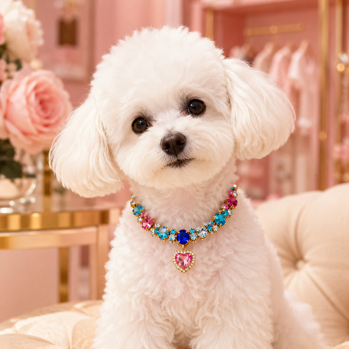 Luxury Heart Crystal Pet Necklace Dog Accessories