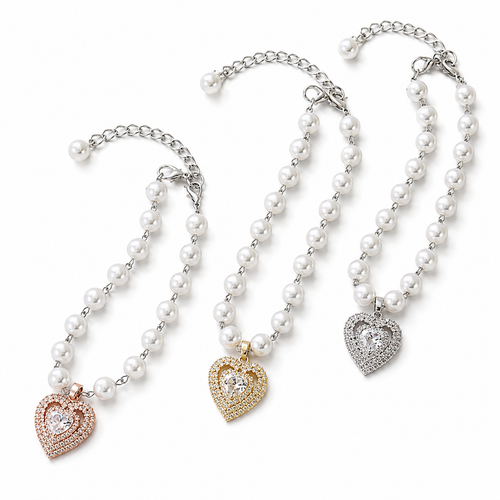 Pearl Heart Pet Necklace Dog Accessories
