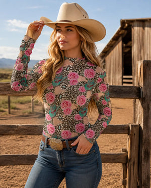Run Wild Rose Mesh Long Sleeve Top
