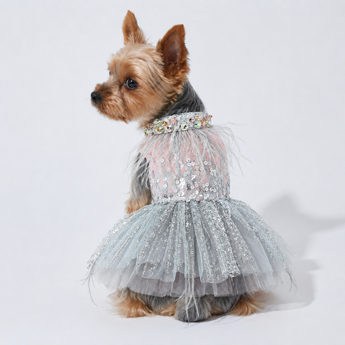 Handmade Glamorous Sequin Feather Pet Clothing Elegant Sparkling Dog Princess Dress