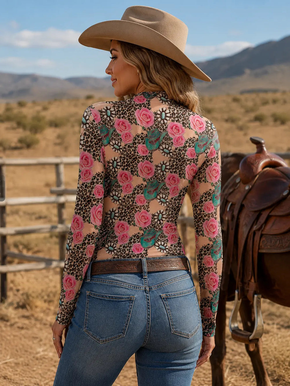 Run Wild Rose Mesh Long Sleeve Top
