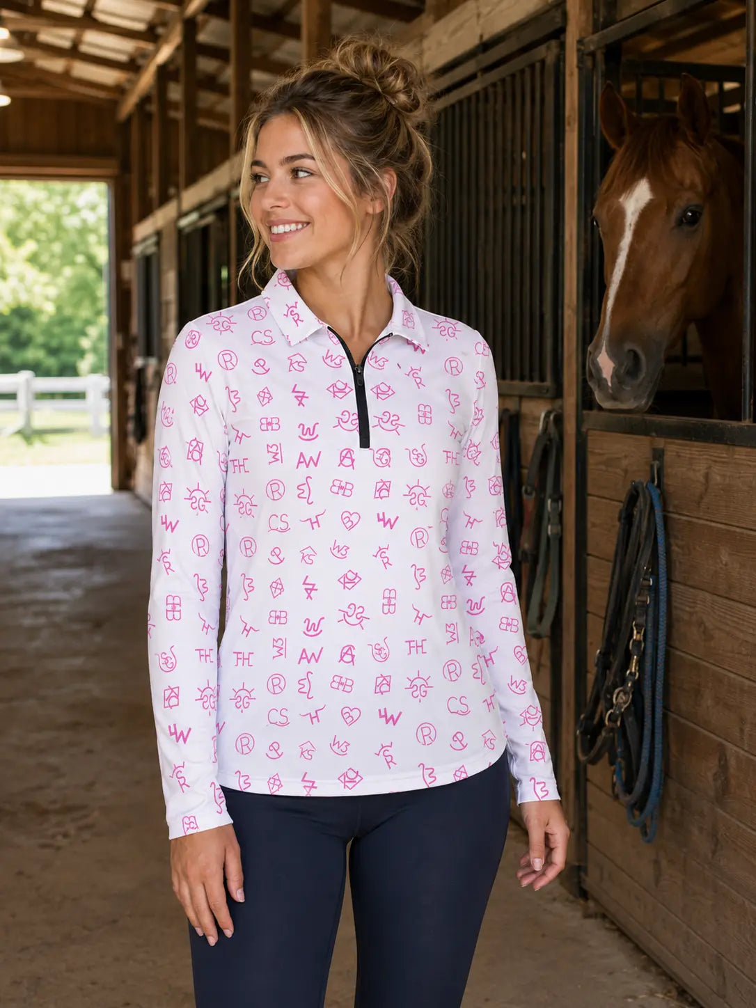 Neon Spur Brand Babe Quarter Zip Sun Shirt - White