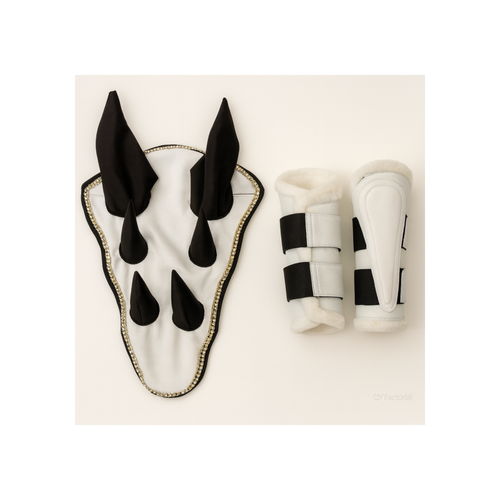 Sparkling White Dragon Saddle Pad, Ear Bonnet & Horse Boot Set