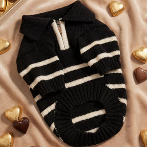 The Cortado | Black Striped Quarter-Zip Dog Sweater