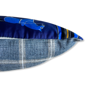 Couvertures et Tenues du Jour Blue Vintage Silk Scarf Lumbar Pillow 35"