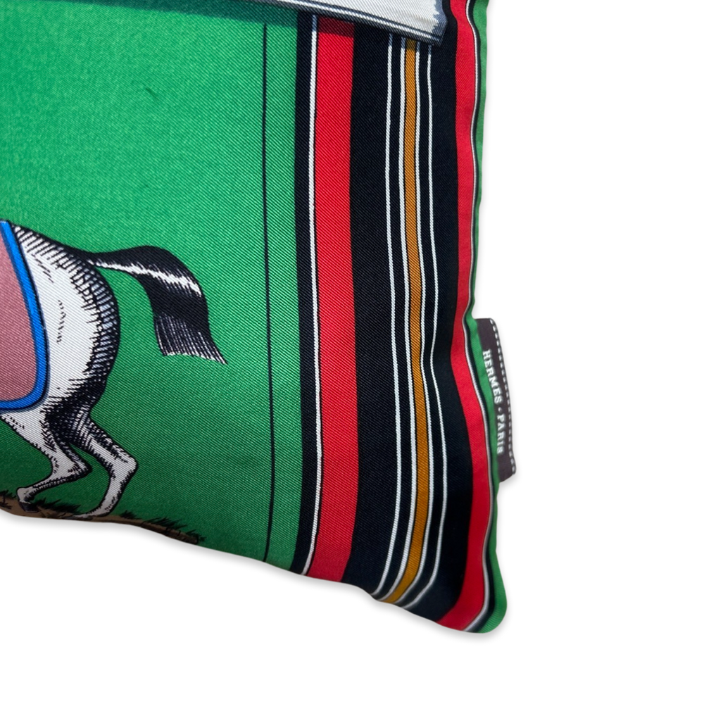 Couvertures et Tenues du Jour Green Vintage Silk Scarf Lumbar Pillow 35"