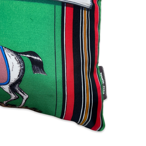 Couvertures et Tenues du Jour Green Vintage Silk Scarf Lumbar Pillow 35"