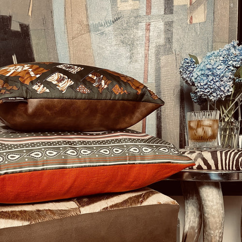 Tous en Selle Vintage Silk Scarf Lumbar Pillow 35"