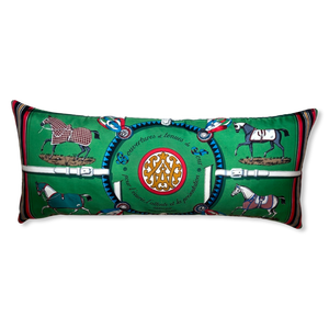 Couvertures et Tenues du Jour Green Vintage Silk Scarf Lumbar Pillow 35"