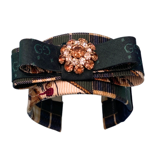GG Equestrian Vintage Silk Necktie Cuff Bracelet