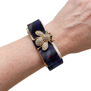 Horsebit Bumblebee Vintage Silk Necktie Cuff Bracelet