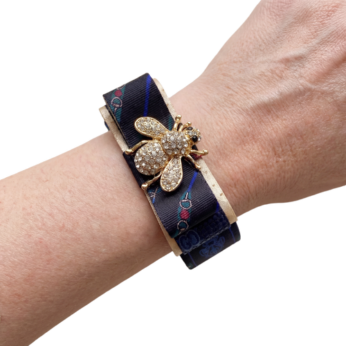 Horsebit Bumblebee Vintage Silk Necktie Cuff Bracelet