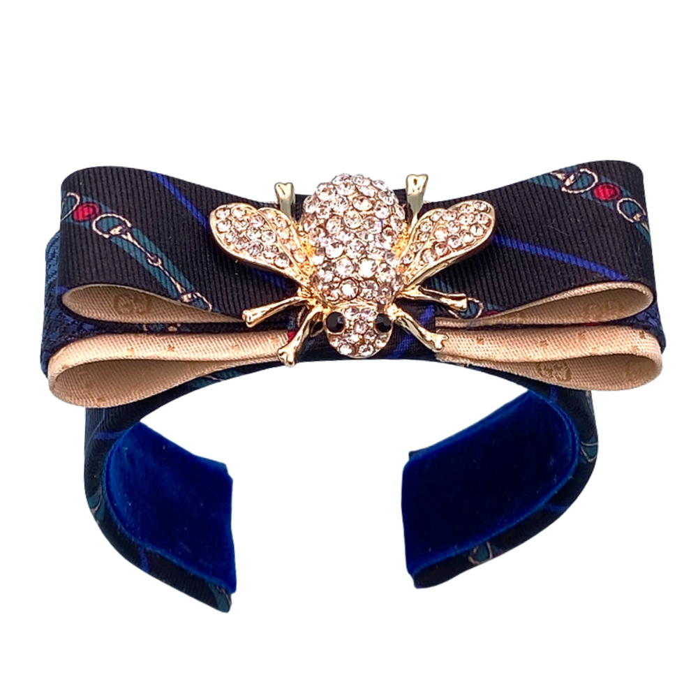 Horsebit Bumblebee Vintage Silk Necktie Cuff Bracelet