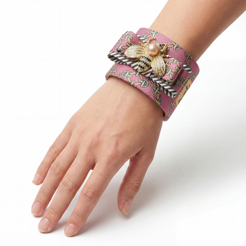 Novelty Print Bumblebee Silk Necktie Cuff Bracelet