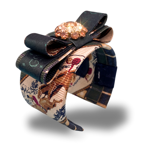 GG Equestrian Vintage Silk Necktie Cuff Bracelet