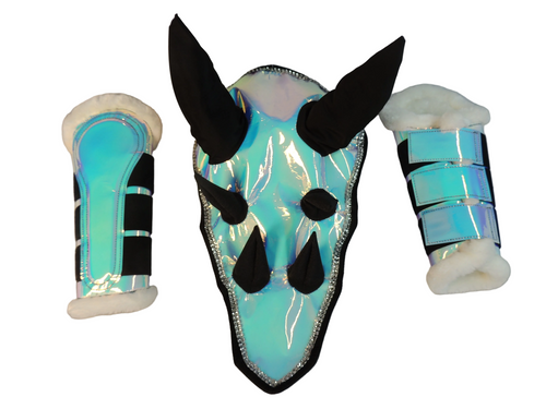 Dragon Horse Saddle Pad, Ear Bonnet & Horse Boot Set, Breathable, Shock Absorbing Equestrian Gear