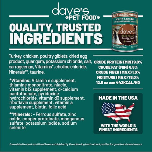Dave's Naturally Healthy Turkey & Giblets Dinner Paté Wet Cat Food (12.5oz)