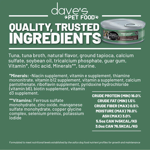 Dave's Naturally Healthy Grain Free Tuna Entrée in Gravy Wet Cat Food (5.5oz)