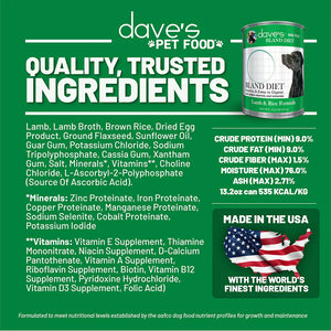 Dave's Restricted Diet Bland for Dogs – Lamb & Rice Formula (13.2oz)