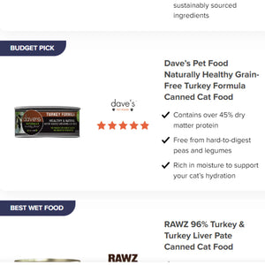 Dave's Naturally Healthy Grain Free Turkey Formula Wet Cat Food (5.5oz)