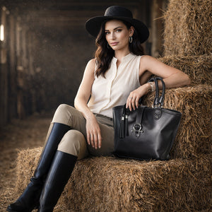 Del Rey -Horse Bit Tote Luxury Leather Handbag in Black