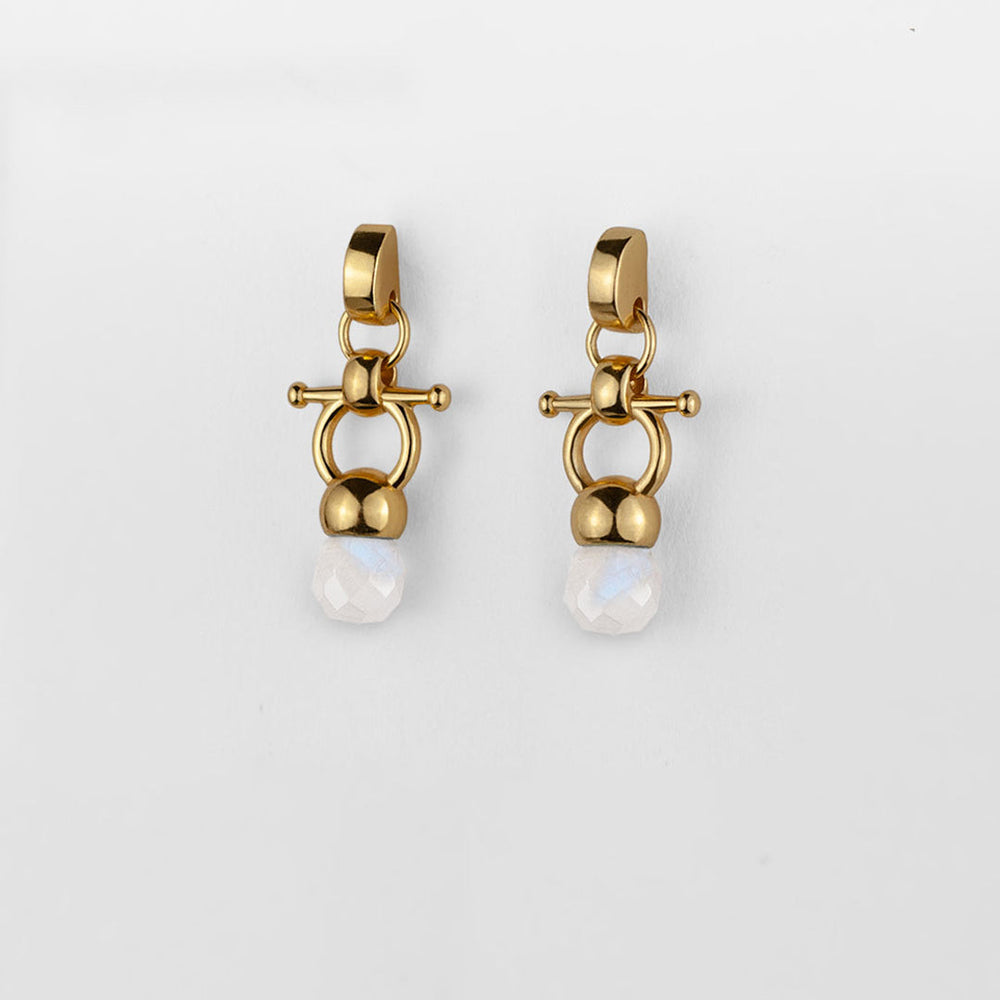 Briolette - Moonstone Horse Bit Equestrian Earring in Gold