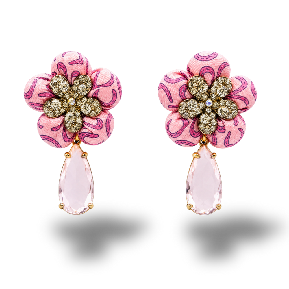 Horseshoe Vintage Silk Necktie Drop Earrings