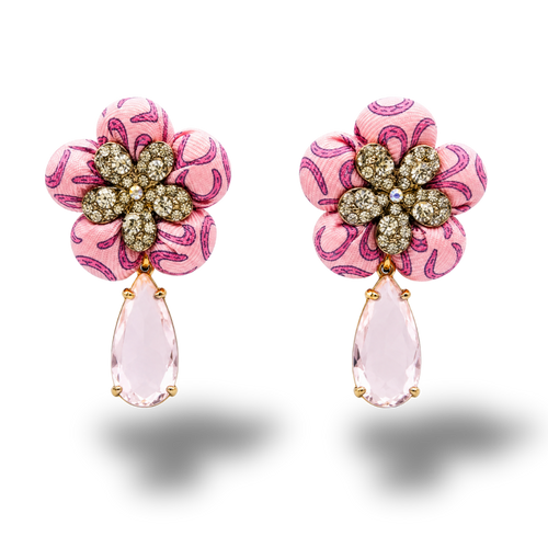 Horseshoe Vintage Silk Necktie Drop Earrings