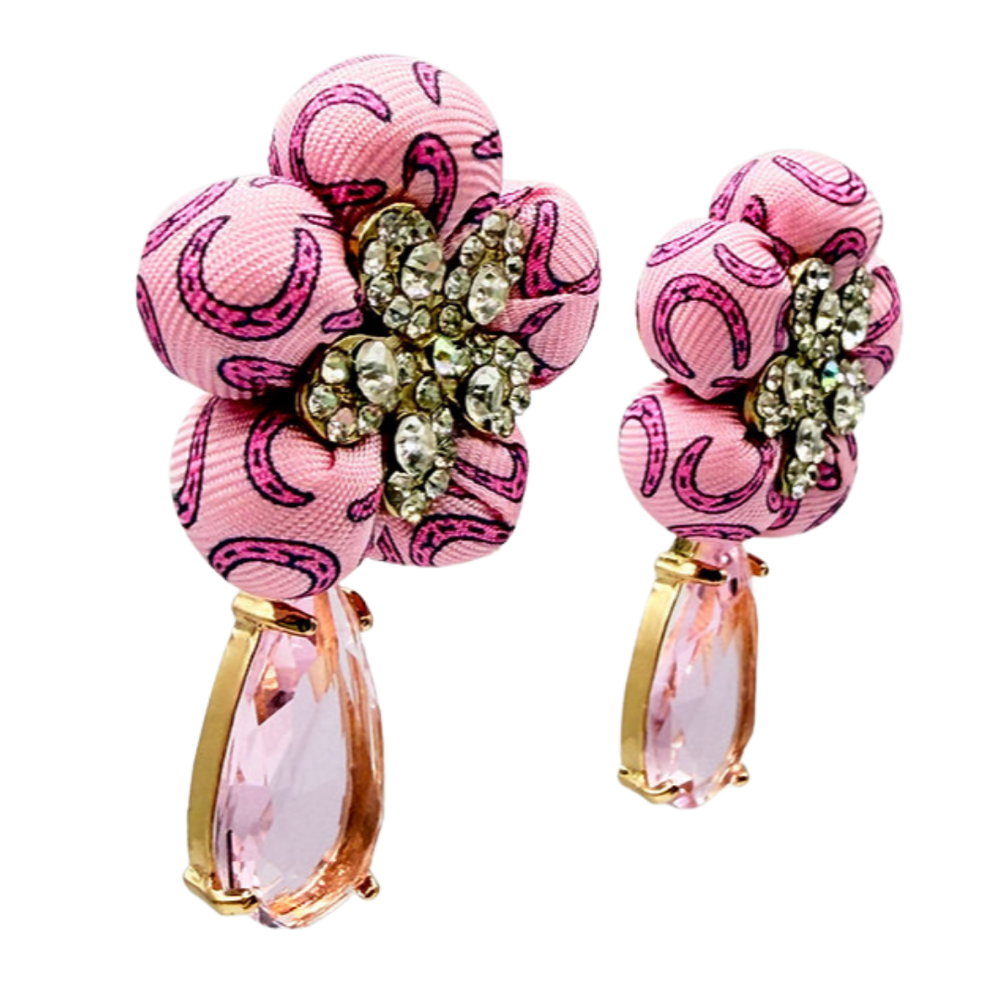 Horseshoe Vintage Silk Necktie Drop Earrings
