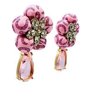 Horseshoe Vintage Silk Necktie Drop Earrings