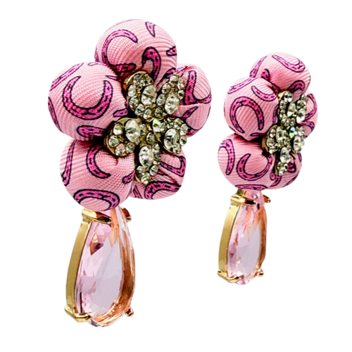 Horseshoe Vintage Silk Necktie Drop Earrings
